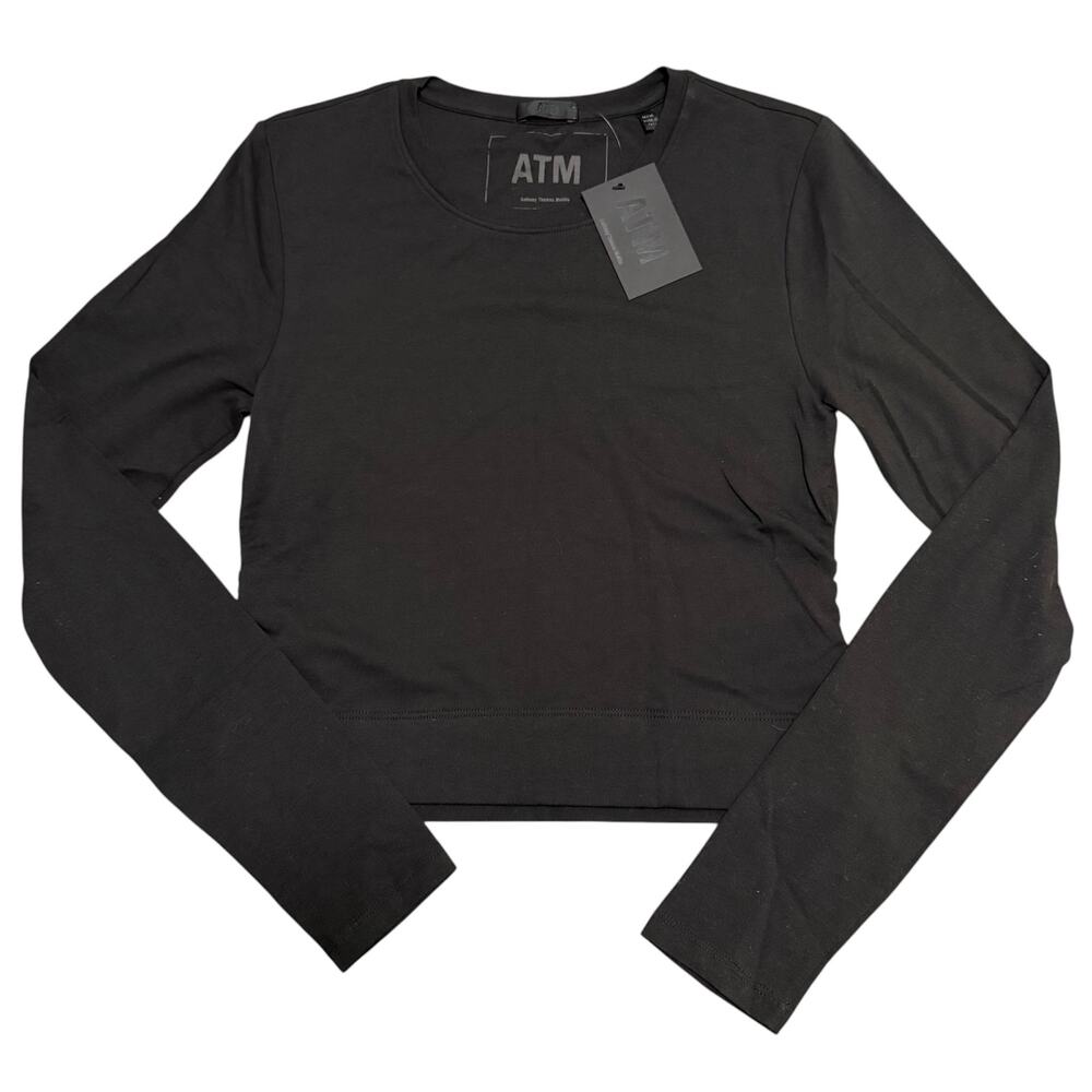 NEW ATM Anthony Thomas Melillo Ruched Crop Top Fitted Pima Cotton Black Medium